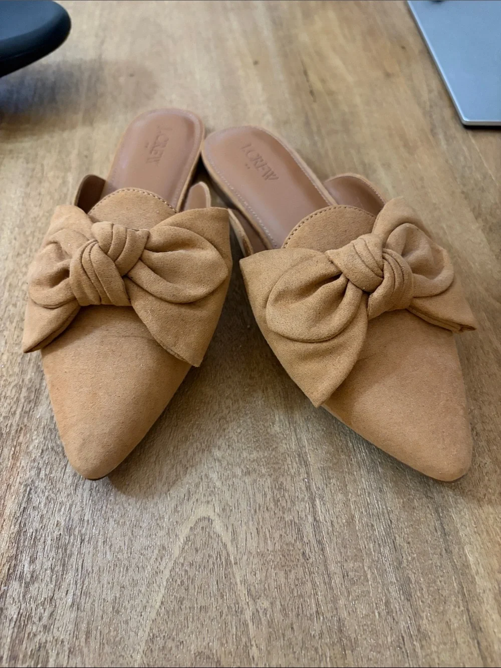 J. Crew Tan Suede Knot-Front Pointed Flats/Mules